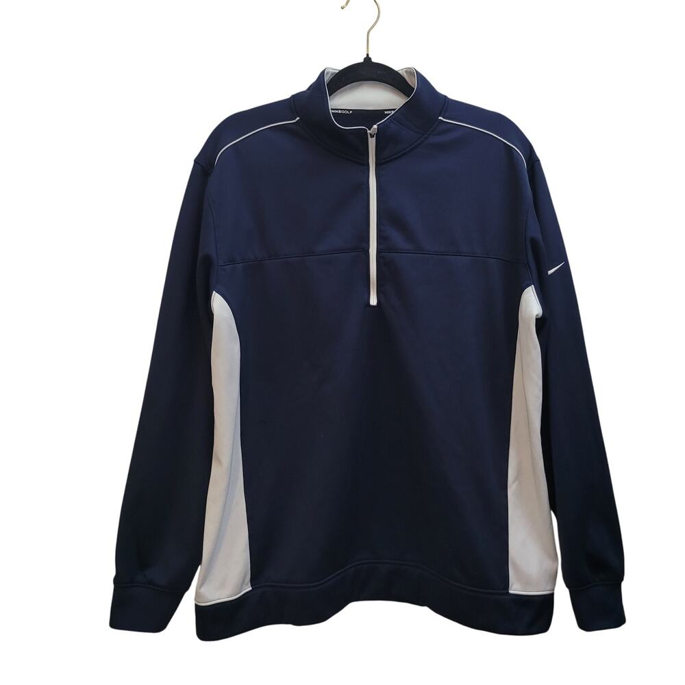 Nike Sizeβ L Navy White Golf Long Sleeve Tour Performance Therma-Fit Pullover